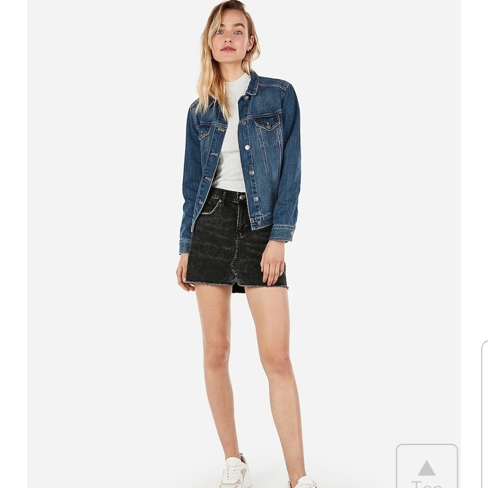 Midrise Straight Mini Black Dark Wash Jean Skirt - Picture 7 of 11